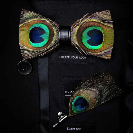 JEMYGINS Papillon con Piume Naturali Fatto a Mano - Set con Spilla Regalo