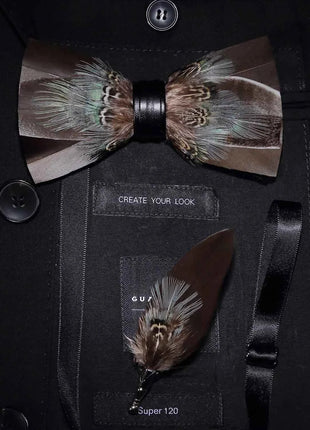 JEMYGINS Papillon con Piume Naturali Fatto a Mano - Set con Spilla Regalo