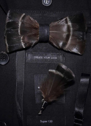 JEMYGINS Papillon con Piume Naturali Fatto a Mano - Set con Spilla Regalo