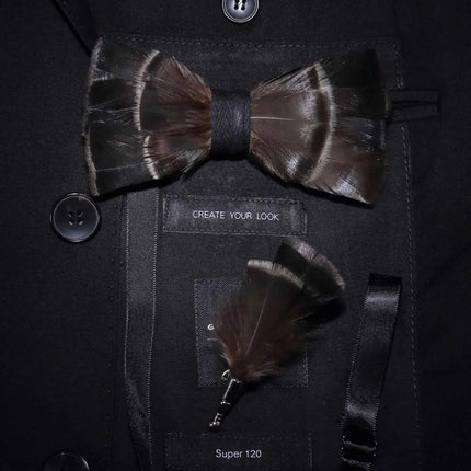 JEMYGINS Papillon con Piume Naturali Fatto a Mano - Set con Spilla Regalo