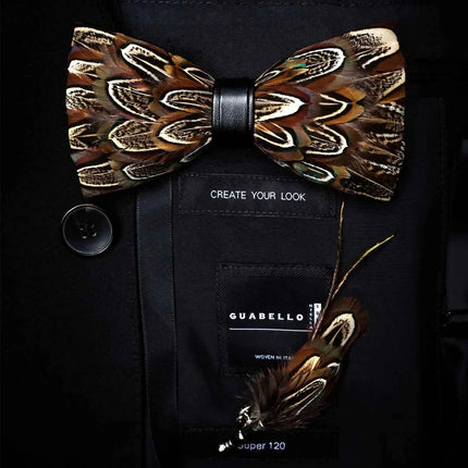 JEMYGINS Papillon con Piume Naturali Fatto a Mano - Set con Spilla Regalo
