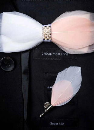 JEMYGINS Papillon con Piume Naturali Fatto a Mano - Set con Spilla Regalo