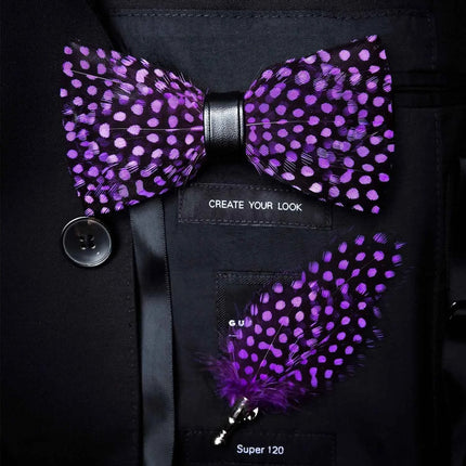 JEMYGINS Papillon con Piume Naturali Fatto a Mano - Set con Spilla Regalo