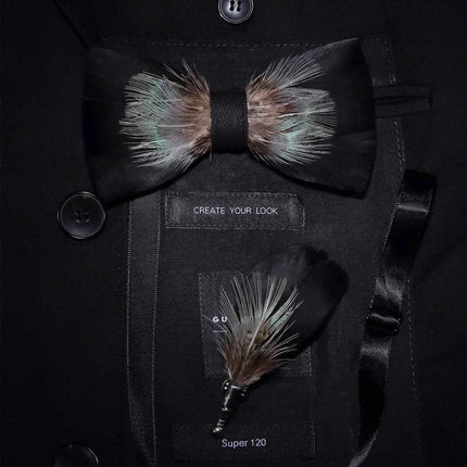 JEMYGINS Papillon con Piume Naturali Fatto a Mano - Set con Spilla Regalo