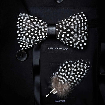 JEMYGINS Papillon con Piume Naturali Fatto a Mano - Set con Spilla Regalo