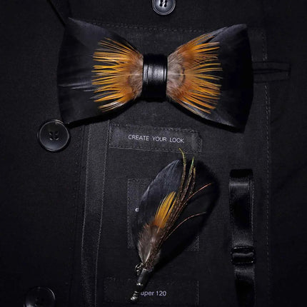 JEMYGINS Papillon con Piume Naturali Fatto a Mano - Set con Spilla Regalo
