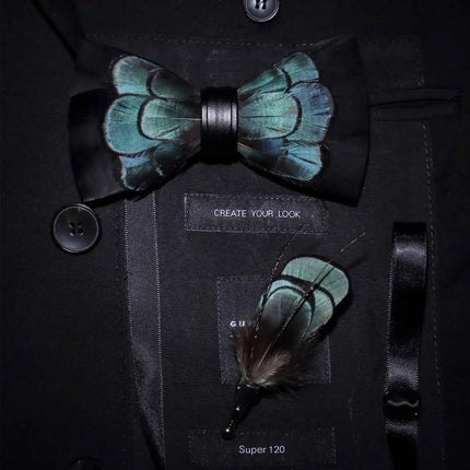 JEMYGINS Papillon con Piume Naturali Fatto a Mano - Set con Spilla Regalo