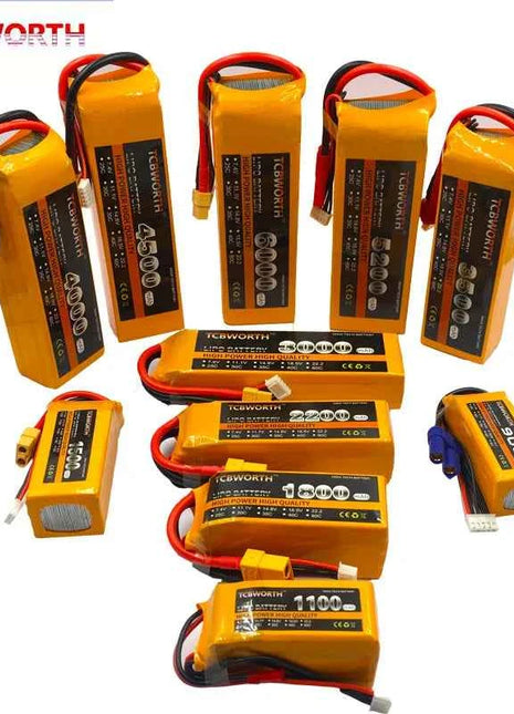TCBWORTH RC Lipo Battery 2S 3S 4S 6S 11.1V 14.8V 22.2V 1300 1500 1800 2200 3000 4200 5200 6000mah Battery XT60-T Deans Plug