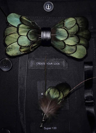 JEMYGINS Papillon con Piume Naturali Fatto a Mano - Set con Spilla Regalo