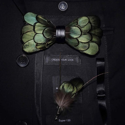 JEMYGINS Papillon con Piume Naturali Fatto a Mano - Set con Spilla Regalo