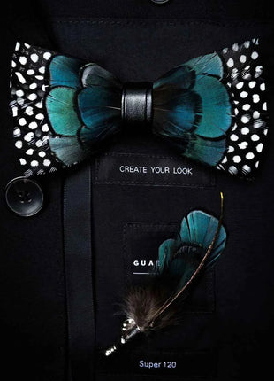 JEMYGINS Papillon con Piume Naturali Fatto a Mano - Set con Spilla Regalo