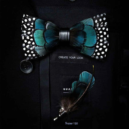 JEMYGINS Papillon con Piume Naturali Fatto a Mano - Set con Spilla Regalo