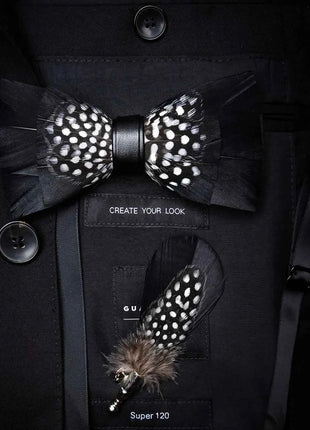 JEMYGINS Papillon con Piume Naturali Fatto a Mano - Set con Spilla Regalo