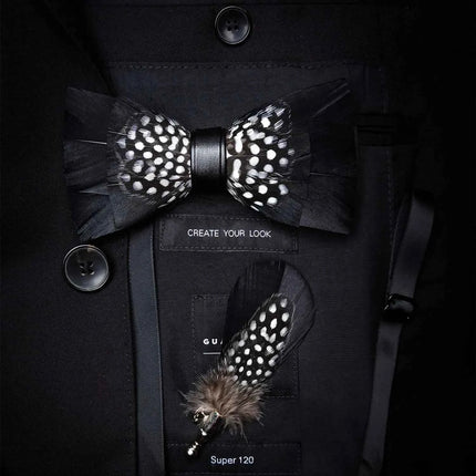 JEMYGINS Papillon con Piume Naturali Fatto a Mano - Set con Spilla Regalo