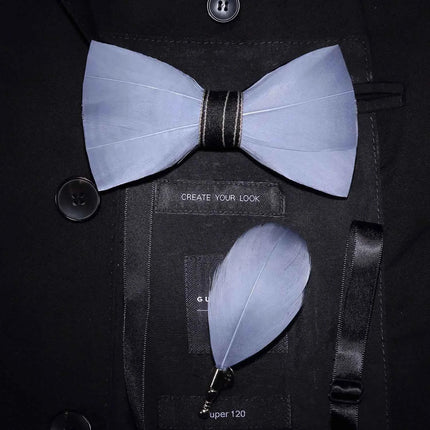 JEMYGINS Papillon con Piume Naturali Fatto a Mano - Set con Spilla Regalo