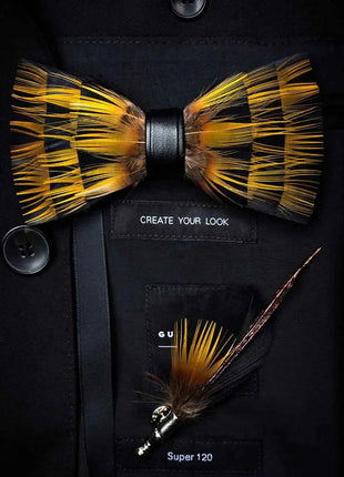 JEMYGINS Papillon con Piume Naturali Fatto a Mano - Set con Spilla Regalo