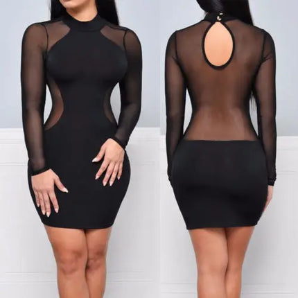 Abiti estivi Nuove donne Estate Casual Manica lunga O-Collo Abito senza schienale Sexy pizzo Vedi anche se Mini abito S-XL