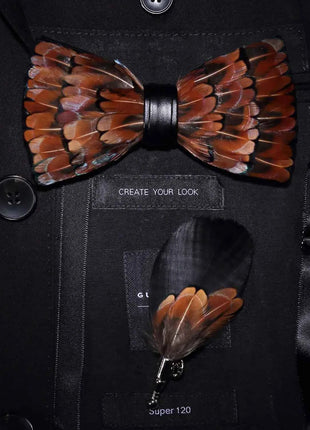 JEMYGINS Papillon con Piume Naturali Fatto a Mano - Set con Spilla Regalo