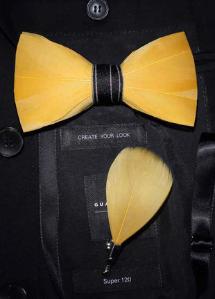 JEMYGINS Papillon con Piume Naturali Fatto a Mano - Set con Spilla Regalo