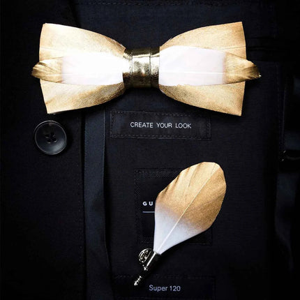 JEMYGINS Papillon con Piume Naturali Fatto a Mano - Set con Spilla Regalo