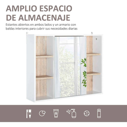 Homcom Bathroom Cabinet with Mirror with Interior Space and Open Shelves