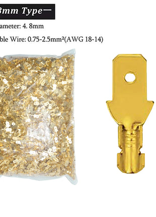 500 Pcs Gold Tone Brass Electrical Connectors, Male and Female Crimp Terminals, Car Speaker Set, 2.8/6.3 Female, 4.8 Male