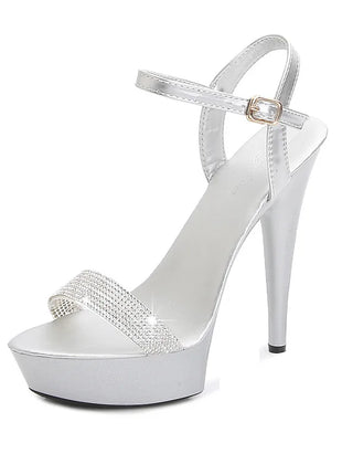 Women's High Heel Sandals with Black Red Silver Rhinestones Sexy Summer Platform Pumps Colorful Patent Leather Stiletto Shoes
