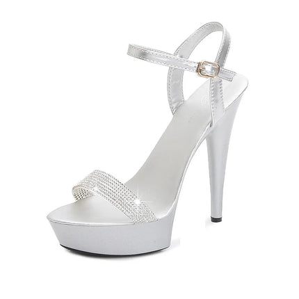 Sandali con tacco alto da donna con strass neri rossi argentati Décolleté con plateau estivi sexy Scarpe con tacco fine in pelle verniciata colorata da donna