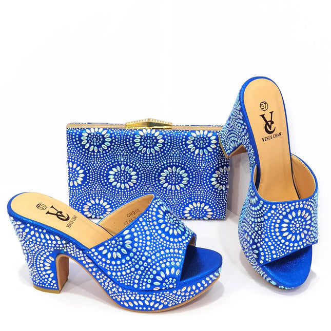 Scarpe nigeriane da donna Sexy con borse abbinate Set scarpe da festa e borse da donna africane Set sandali alti da donna di colore verde