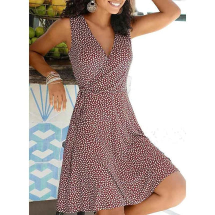 Nuovo vestito casuale a pois donne scollo a V senza maniche fasciatura vestito da spiaggia estate abiti bohémien per le donne vestiti S-5XL