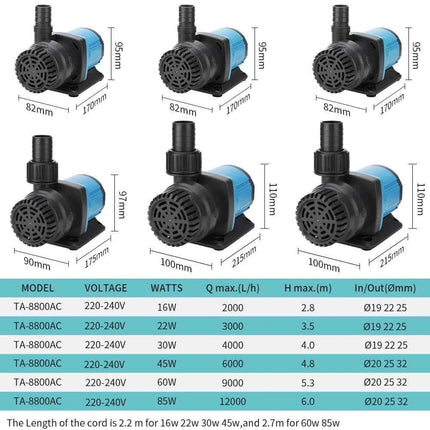 220V Ultra-Quiet Submersible Water Pump Filter Fish Pond Fountain Aquarium Tank High-lift 12Gears Adjustion Frequency Conversion