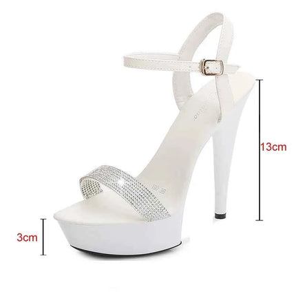 Sandali con tacco alto da donna con strass neri rossi argentati Décolleté con plateau estivi sexy Scarpe con tacco fine in pelle verniciata colorata da donna