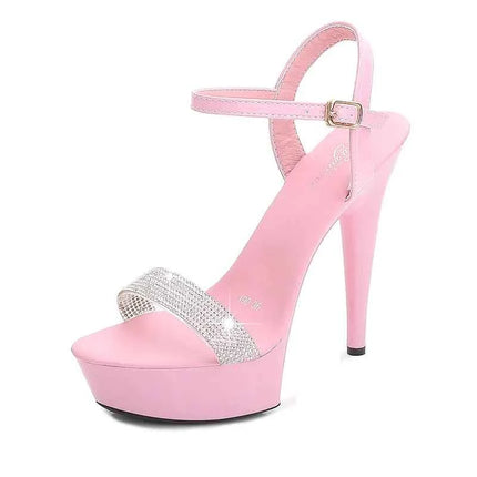 Sandali con tacco alto da donna con strass neri rossi argentati Décolleté con plateau estivi sexy Scarpe con tacco fine in pelle verniciata colorata da donna