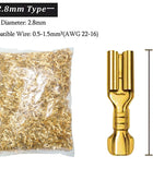 500 Pcs Gold Tone Brass Electrical Connectors, Male and Female Crimp Terminals, Car Speaker Set, 2.8/6.3 Female, 4.8 Male
