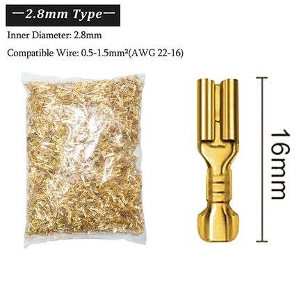500 Pezzi Connettori Elettrici in Ottone Dorato, Terminali a Crimpare Femmina e Maschio, Set per Altoparlanti Auto, 2.8/6.3 Femmina, 4.8 Maschio