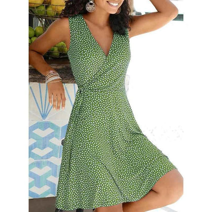Nuovo vestito casuale a pois donne scollo a V senza maniche fasciatura vestito da spiaggia estate abiti bohémien per le donne vestiti S-5XL