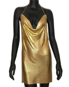 2023 Sexy Clubwear Backless Sequin Short Dress for Women Cocktail Metallic Split Mesh Harness Body Chain Club Low Cut Mini Dress