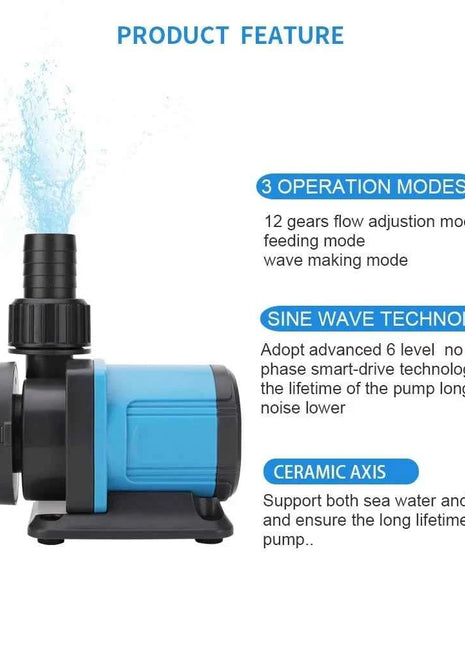 220V Ultra-Quiet Submersible Water Pump Filter Fish Pond Fountain Aquarium Tank High-lift 12Gears Adjustion Frequency Conversion