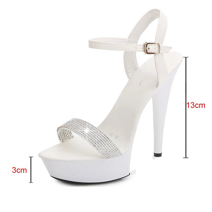 Sandali con tacco alto da donna con strass neri rossi argentati Décolleté con plateau estivi sexy Scarpe con tacco fine in pelle verniciata colorata da donna
