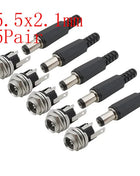 5 paia 5.5x2.1mm spina maschio di alimentazione CC + connettori presa jack femmina dado a vite adattatore per montaggio a pannello 5.5*2.1mm 12V 3A DC022