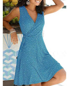 Nuovo vestito casuale a pois donne scollo a V senza maniche fasciatura vestito da spiaggia estate abiti bohémien per le donne vestiti S-5XL
