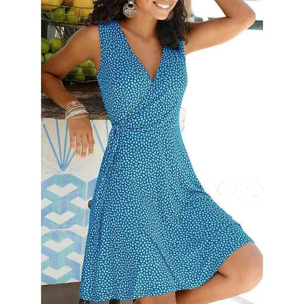 Nuovo vestito casuale a pois donne scollo a V senza maniche fasciatura vestito da spiaggia estate abiti bohémien per le donne vestiti S-5XL
