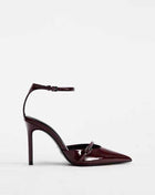 Pointed-Toe Patent Leather Low-Heeled Single-Strand Ankle Strap High Heel Shoes