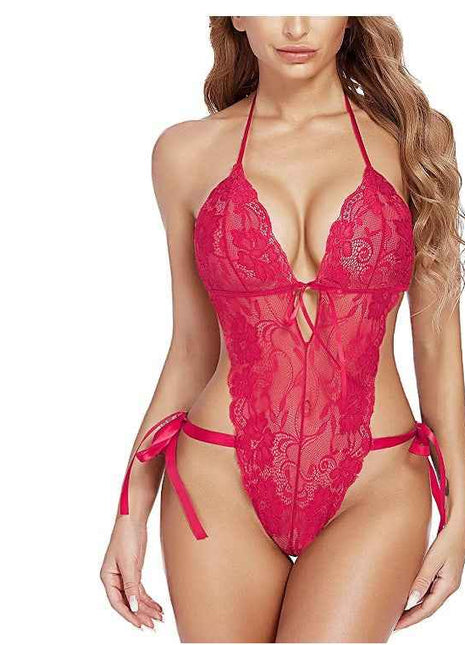 Lady's lace pajama set with suspenders and short pants
