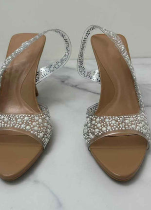 Pointed-Toe French-Style Low-Heeled Back Strap Shiny Pearl High-Heeled Sandals