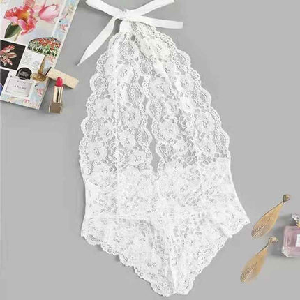 Strappy Lingerie With Lace Trim And Sheer Body-Hugging Dress