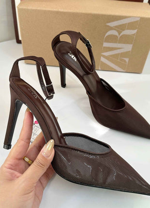 Fine Heel Shallow-Toe Stitched Fabric Strap Style High Heel