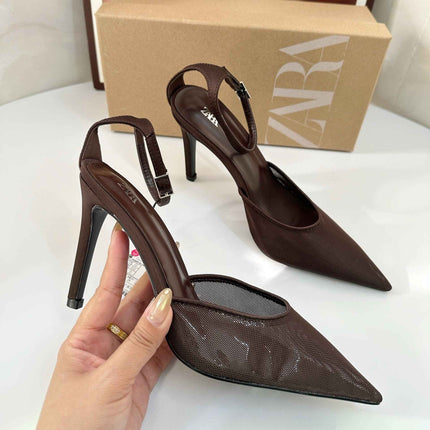 Fine Heel Shallow-Toe Stitched Fabric Strap Style High Heel