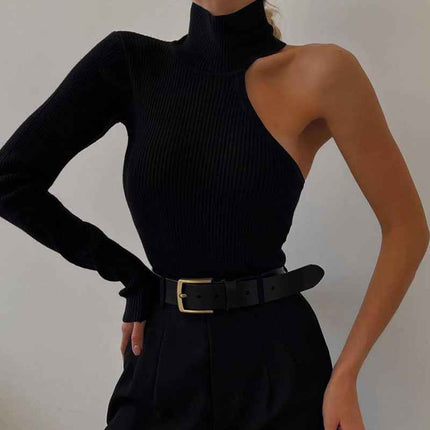 One Shoulder Long Sleeve Asymmetric Crew Neck Bodysuit