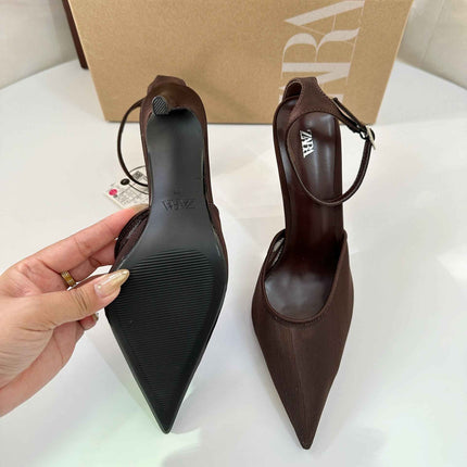 Fine Heel Shallow-Toe Stitched Fabric Strap Style High Heel